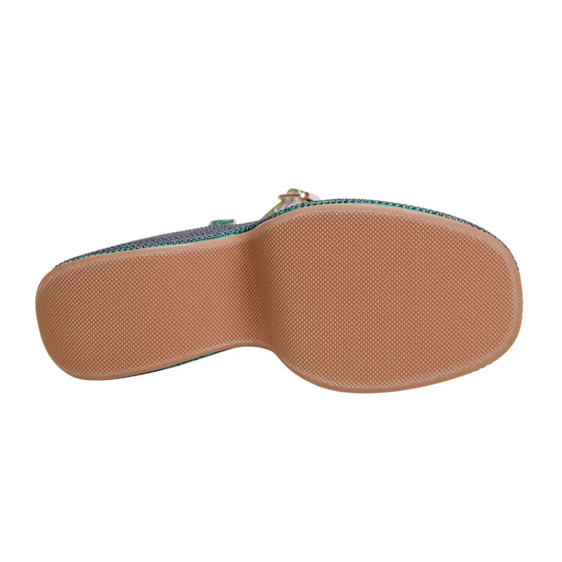 2023 Summer New Round Head One Word Buckle Rhineshew Super High Heel Thick Sole Large Size Sandals Woman M6022