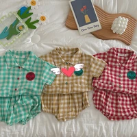2022 summer new baby short sleeve plaid clothes set girls t shirt shorts 2pcs suit infant boy outfits baby casual clothing set