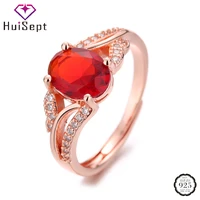 huisept classic women ring 925 silver jewelry oval ruby zircon gemstone open finger rings for wedding party gifts accessories