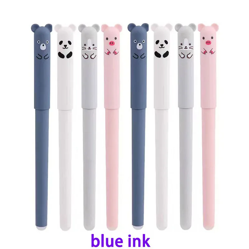 

8 шт./компл. Kawaii Pig Bear Cat стираемая гелевая ручка для школы и офиса моющаяся ручка школьные канцелярские принадлежности подарок 0,35 мм синие, черные чернила
