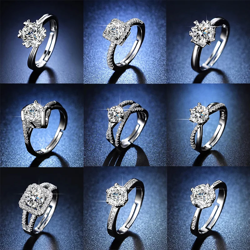 

Flash D Mossan Diamond Ring Imitation Platinum 1 Carat Sterling Silver Ring Female High Sense Proposal Gift For Girlfriend