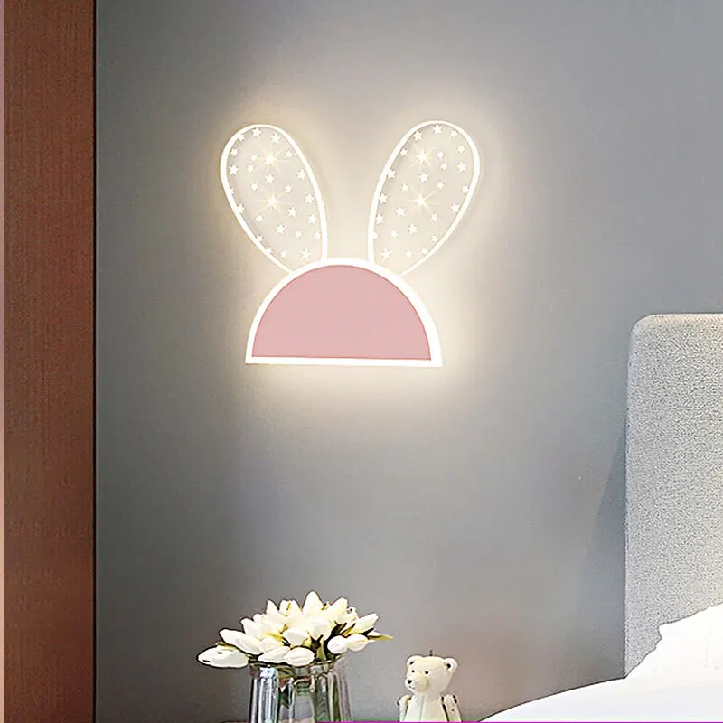 Decoración de dormitorio de niña y niño, iluminación nocturna de Kawai, conejo rosa de Pascua, decoración de pared, lámpara de Interior para habitación de bebé