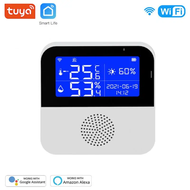 

Умный Wi-Fi датчик температуры и влажности Tuya с подсветкой, комнатный термометр, гигрометр с ЖК-дисплеем и поддержкой Alexa