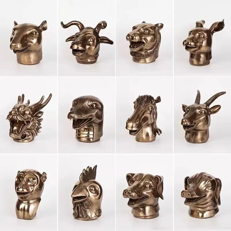 Латунные украшения, двенадцать знаков зодиака, китайское украшение, имитирующая голову, Фигурки зверей Yuanmingyuan, скульптуры, декор для стола