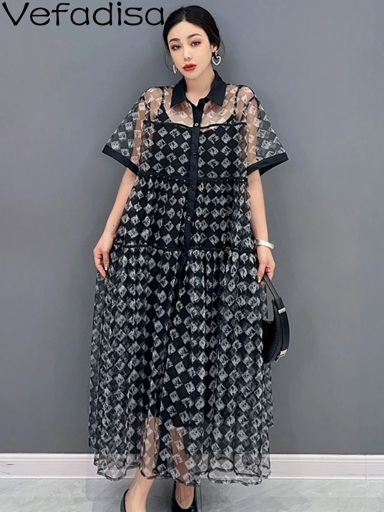 

Vefadisa 2023 Summer Women Loose POLO Collar Sunscreen Overlay Dress Slim Casual Fashion Personalized Trendy Girl Dress ZY1552