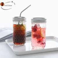 12pcs reusable straw cup with lid smoothie glass cup and straw for bubble tea boba milk fruit drinking cup clear mason cup