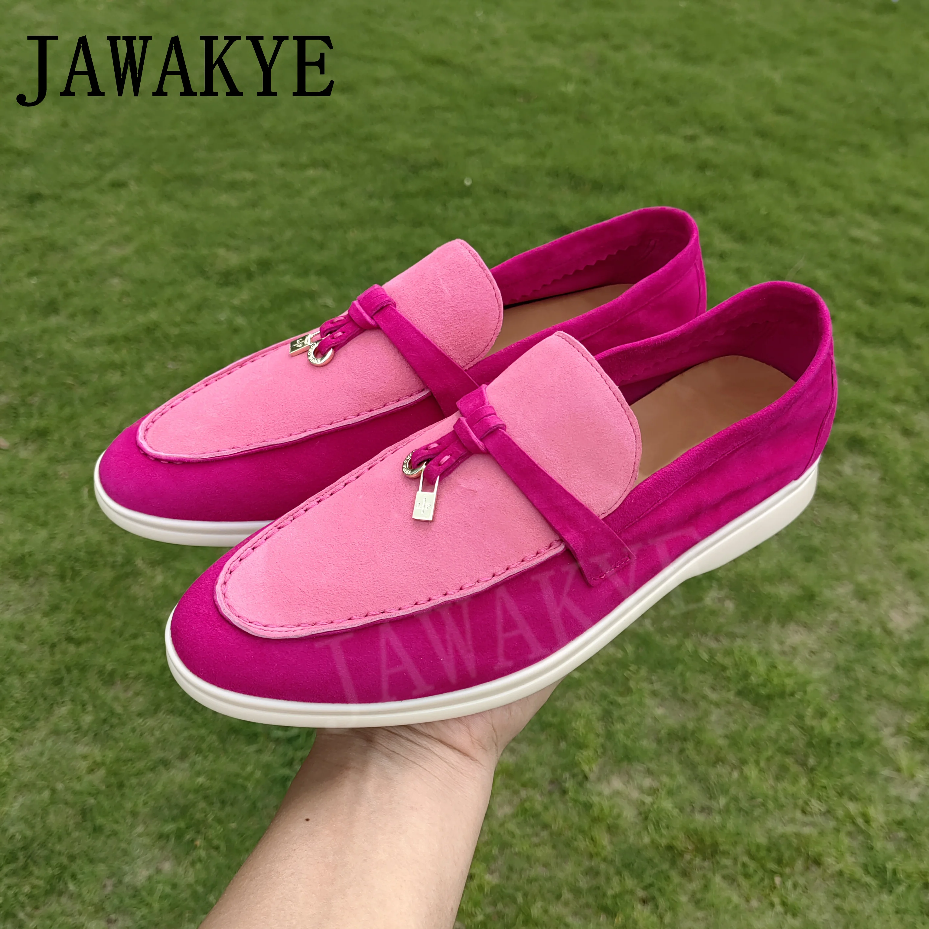 

2022 New Flat Shoes Kid Suede Women's Loafers Metal Lock Decor Summer Walking Out Shoes For Women Causal Flats Mules Dress Shoes