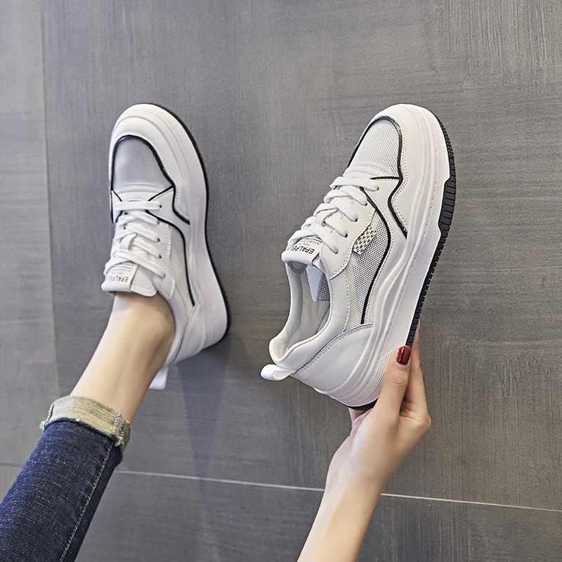 Platform Sports Shoes Girls Flats Tennis Female Casual Sneakers Women Trends 2023 Genuine Leather Comfortable White Running Shoe
