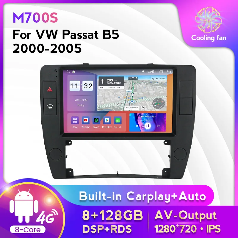 Автомобильный мультимедийный видеоплеер на Android 11 для VW Volkswagen Passat B5 2000-2005