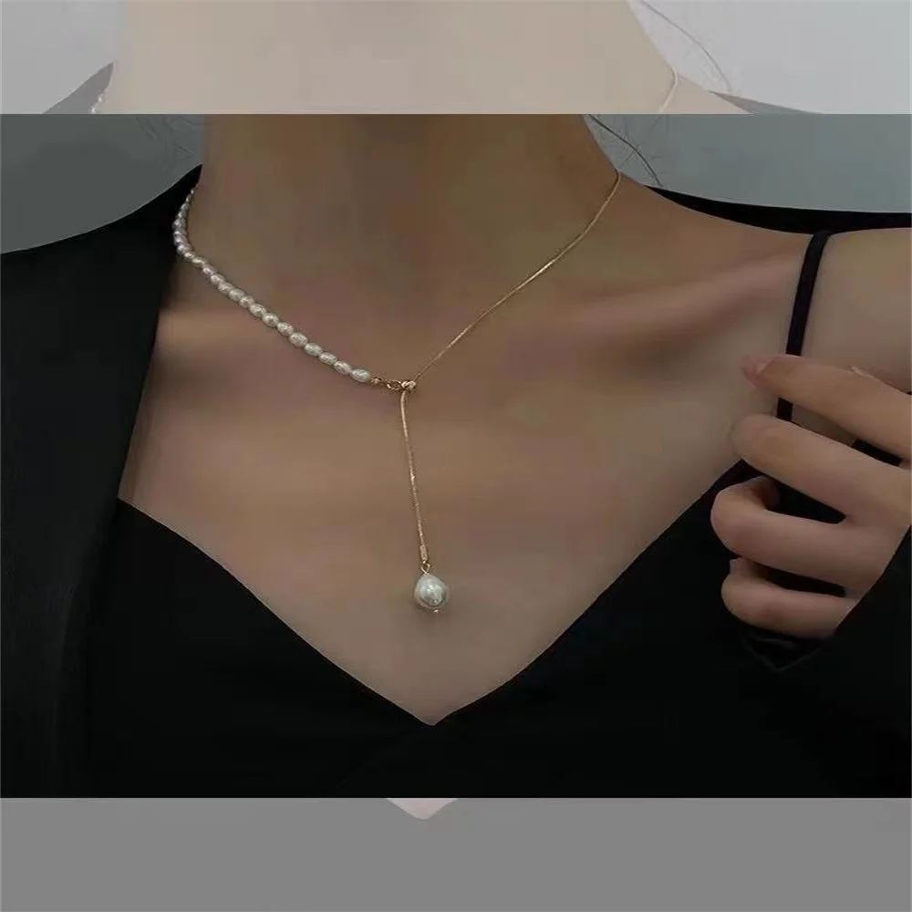 

Tassel pearl necklace female cool wind clavicle chain S925 silver Japanese and Korean minority design light luxury simple