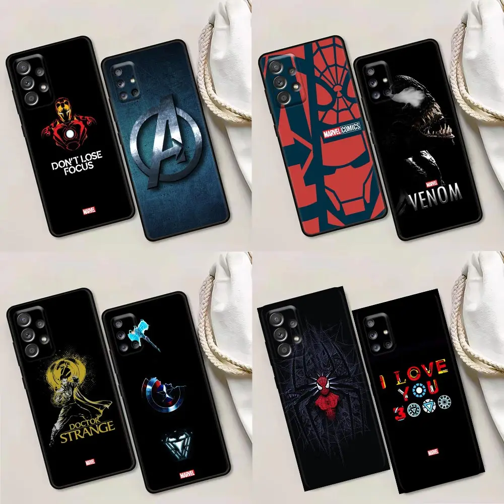 

Phone Case for Samsung A01 A02 A03s A11 A12 A21s A32 A41 A72 A52s 5G A91 Case Silicone Cover Luxury Marvel Hero Logo