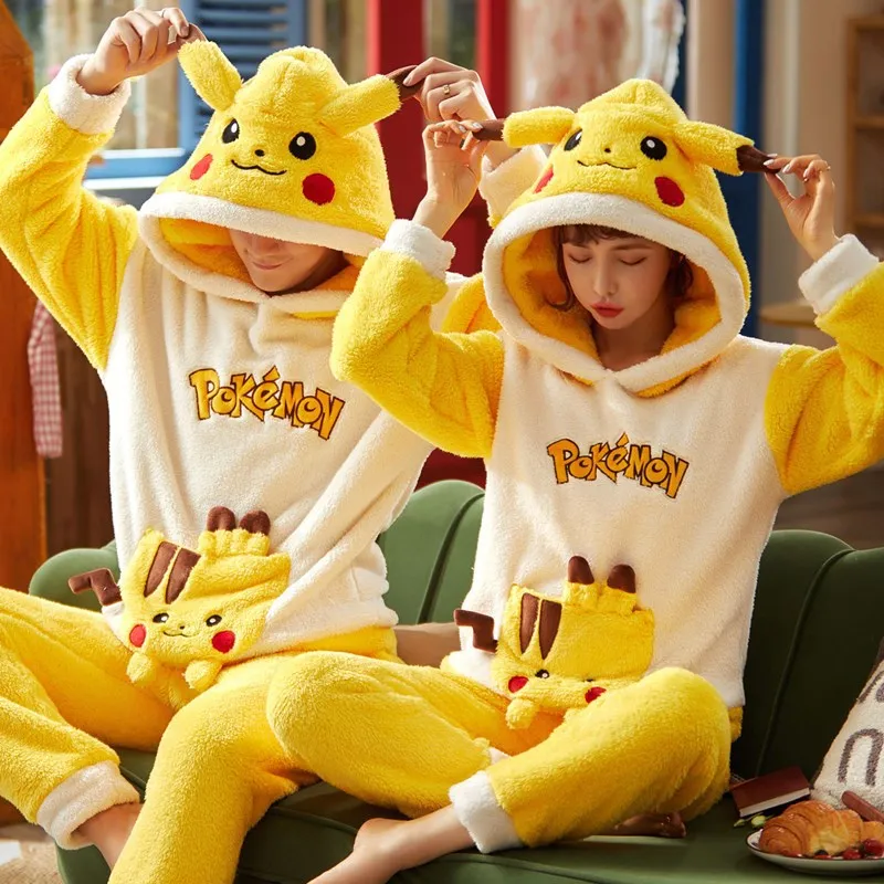 

Long-sleeved Pajamas Couple Winter Thickened Flannel Cute Cartoon Men And Women Loose Leisure Home Service Suit