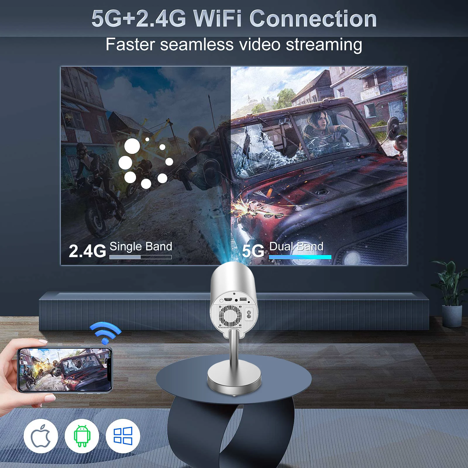 Мини проектор Salange X5pro 1080P портативный видеопроектор 4K с поддержкой домашнего