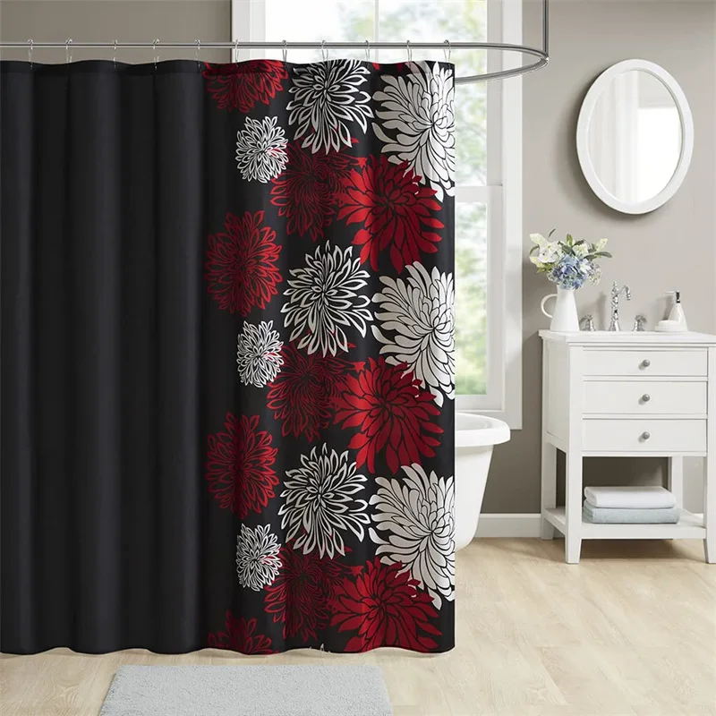 

Floral Black Shower Curtain Liner Cute Chic Microfiber Fabric Shower Curtain For Bathtub Bathroom Decor Waterproof Bath Curtain