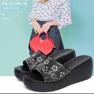 

Crystal Platform Women Slippers Summer Sandals Beach Shoes 2022 New Trend Wedges Pumps Casual Mujer Flip Flops Rome Thick Slides