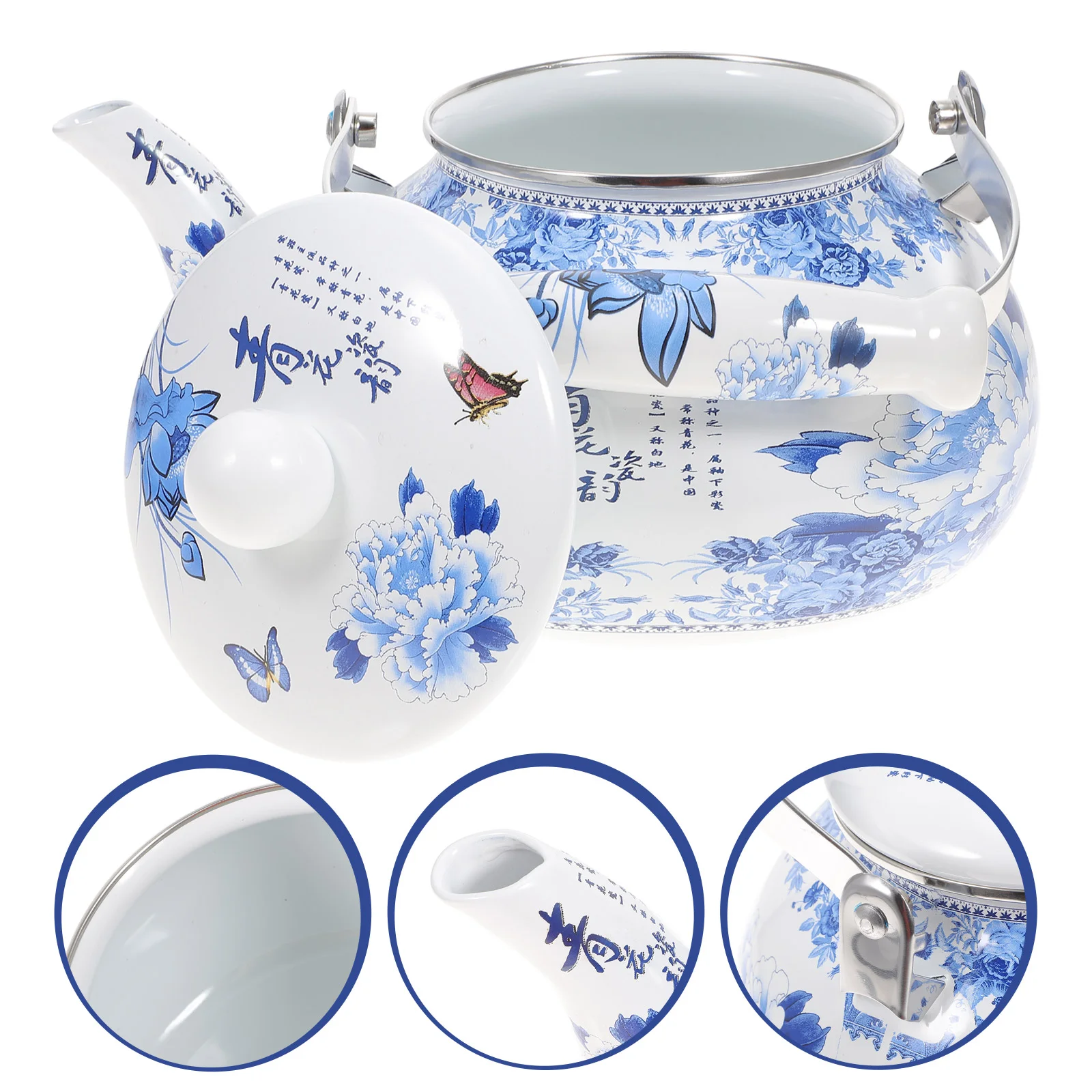 

Teapot Kettle Tea Enamel Chinese Vintage Teakettle Kitchen Hotel Practical Insulated Heating Pot Restaurant Household Boiling