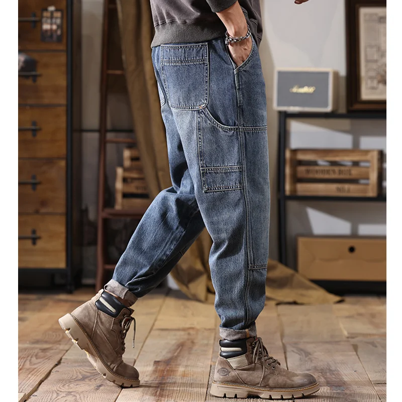 Men Clothing 2022 Autumn and Winter New Vintage Versatile Straight Large Haren Pants Loose Recreational Temperament Jeans Female