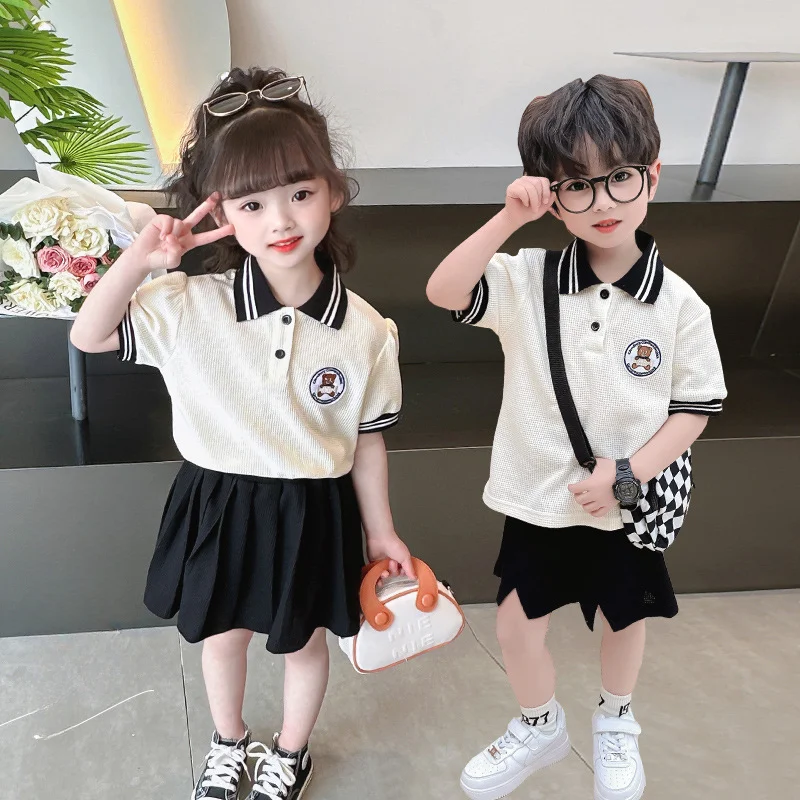 

Children's Brother and Sister Clothing Suit Summer New Korean Version of Boys and Girls College Style Short Sleeve Two-piece Set