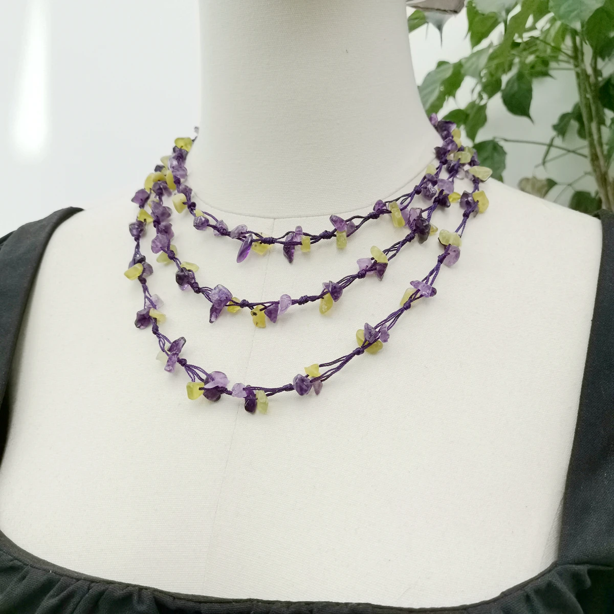 Lii Ji Real Stone Green Purple Necklace 47cm Amethysts Lemon Jades Statement Stock Sale Jewelry Gift