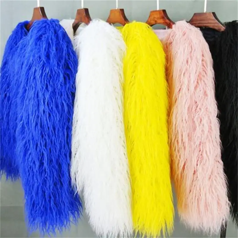 Oversize Women's Fur Coat Colorful Furry Pink Lamb Wool Faux Fur Coat Female Shaggy Sheepskin Coat Winter Artificial Fur Jacket