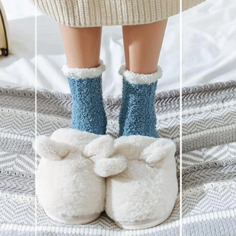 Ladies Women Winter Warm Soft Fluffy Bed Socks Home Floor Slipper Coral Velvet Fleece Sock Winter Boots