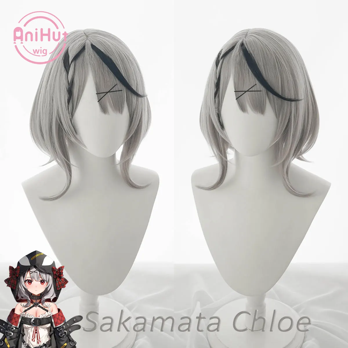 

【AniHut】Sakamata Chloe Hololive VTuber Gray Cosplay Wig Heat Resistant Synthetic Hair Sakamata Chloe Cosplay
