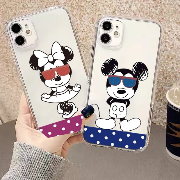 

Disney Mickey Minnie Mouse For Apple iPhone 13 12 11 Pro Mini X XR XS Max SE 6 6S 7 8 Plus Clear Phone Case Carcasa Cases Black