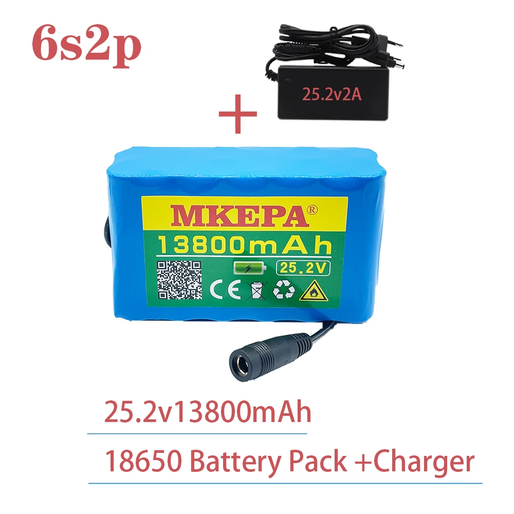 

6s2p 24 В 13800 мАч 18650 для литиевых аккумуляторов 25,2 в 13800 мАч Электрический аккумулятор для велосипеда с BMS + зарядным устройством
