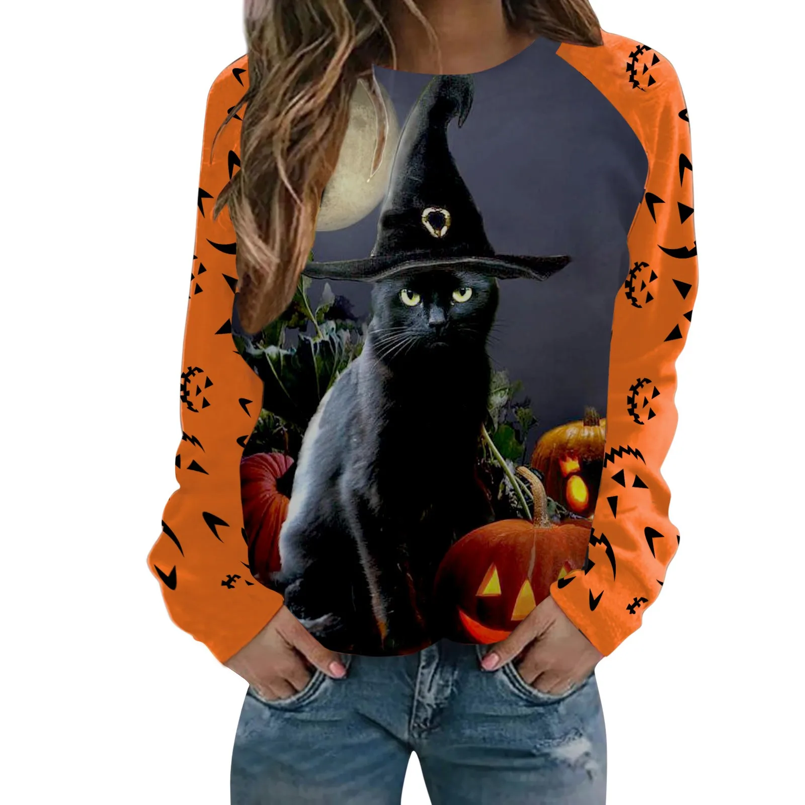 

Women's Halloween Casual Colorblock Printed Long Sleeve Capless Raglan Sexy Tops for Women V Neck Tops for Women