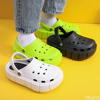 2022 NEW Summer Women Croc 2 Platform Garden Shoe Sandals Height Increasing Slippers Slip on For Girl Beach Shoes 1