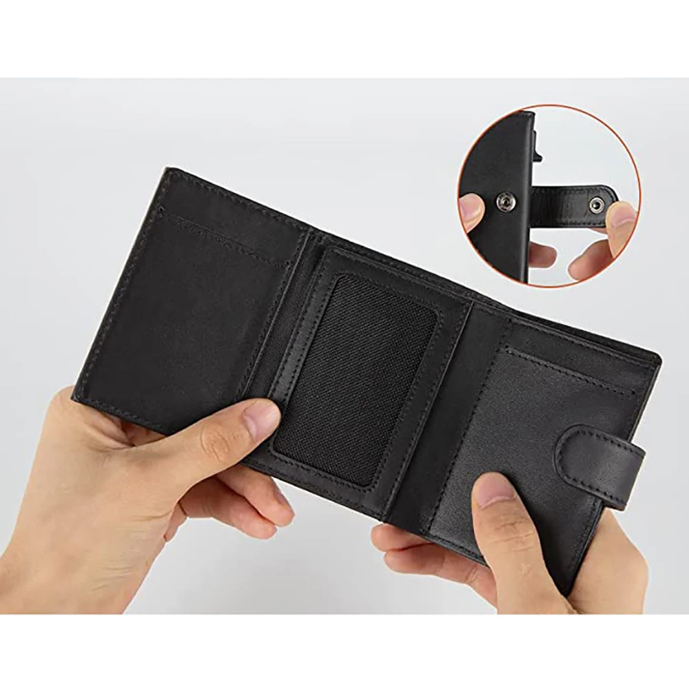 New Men Women Smart Wallet Credit Bank Card Holder Fashion Aluminum Alloy Business Casual Mini Wallet Brand Cow Leather Purses