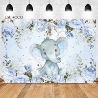 laeacco elephant boy baby shower backdrop blue floral elephant kids child birthday portrait cusotmized photography background
