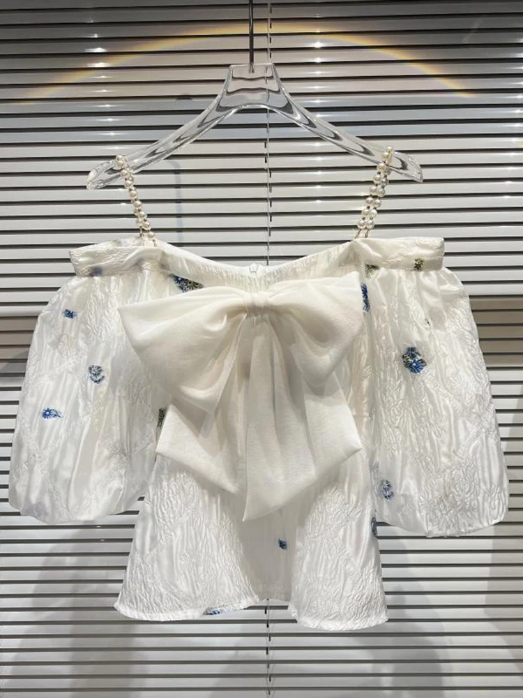 

Женская футболка с жемчужным принтом, коротким рукавом и вырезом-лодочкой