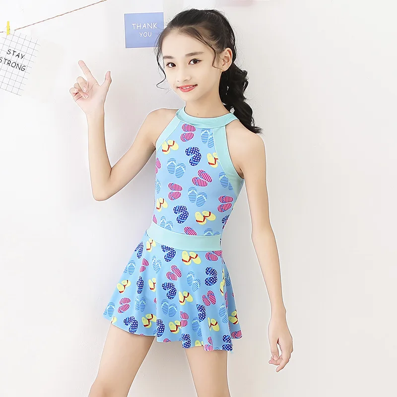 Medium And Arge Children's One-piece Flat leg Pants Skirt Lovely Swimsuit Primary School Girl Hot Spring Bathing Suit