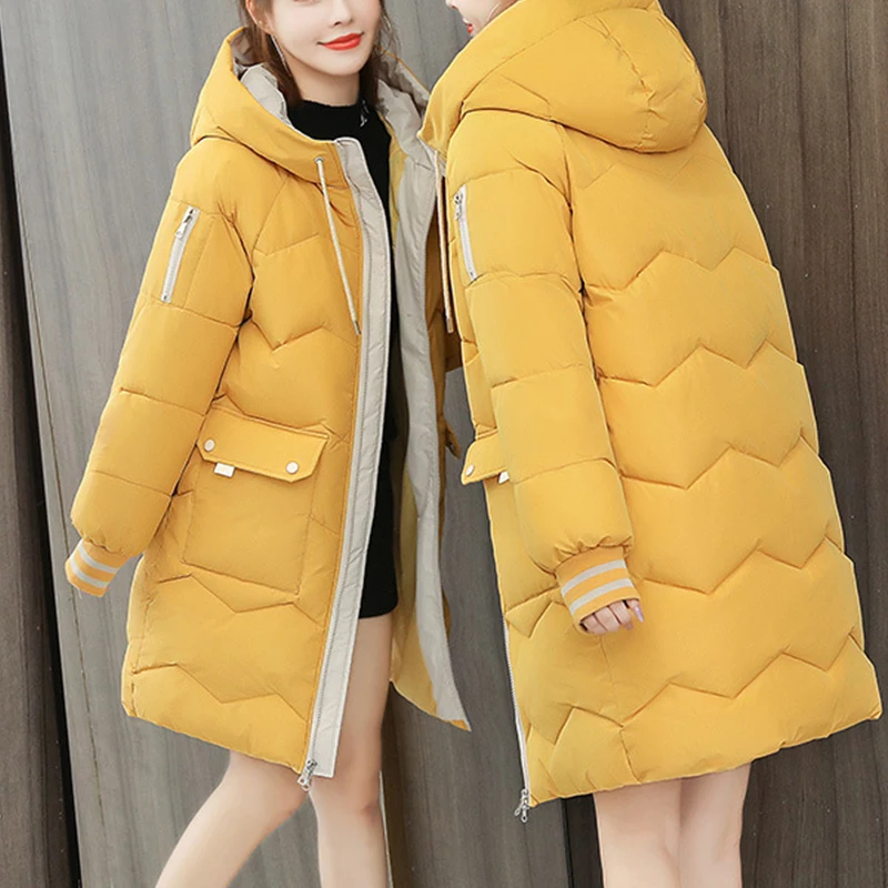 New Winter Solid Color Women's Hooded Bread Service Jackets Warm Cotton Padded Parka For Women Outwear Down Thick Coats Female