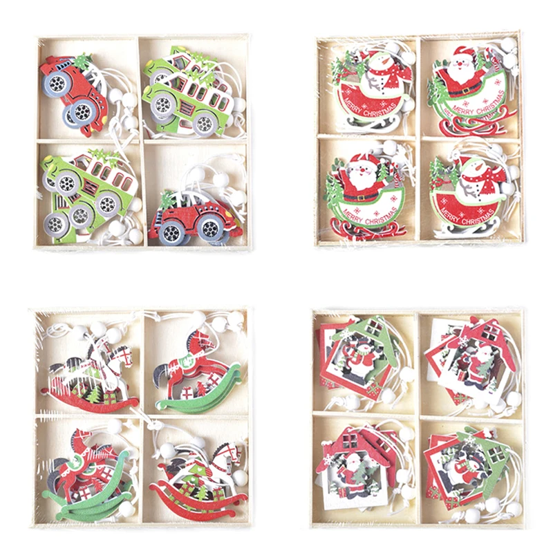 

12 шт./коркорт. Деревянные Подвески в виде автомобиля, подвесные украшения для рождественской елки, рождественские украшения для дома, подар...