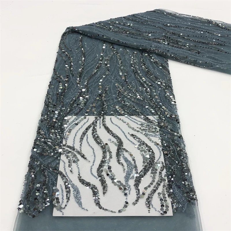 

Luxury African Sequins Beaded Lace Fabric 2022 High Quality Groom Nigerian Wedding Bridal Embroidery French Tulle Lace Fabric