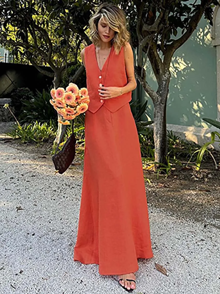 Oymimi повседневный оранжевый хлопковый женский комплект из 2 предметов модные топы