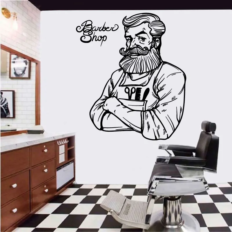 Мужская виниловая наклейка на стену для парикмахера хипстера магазина Виниловая
