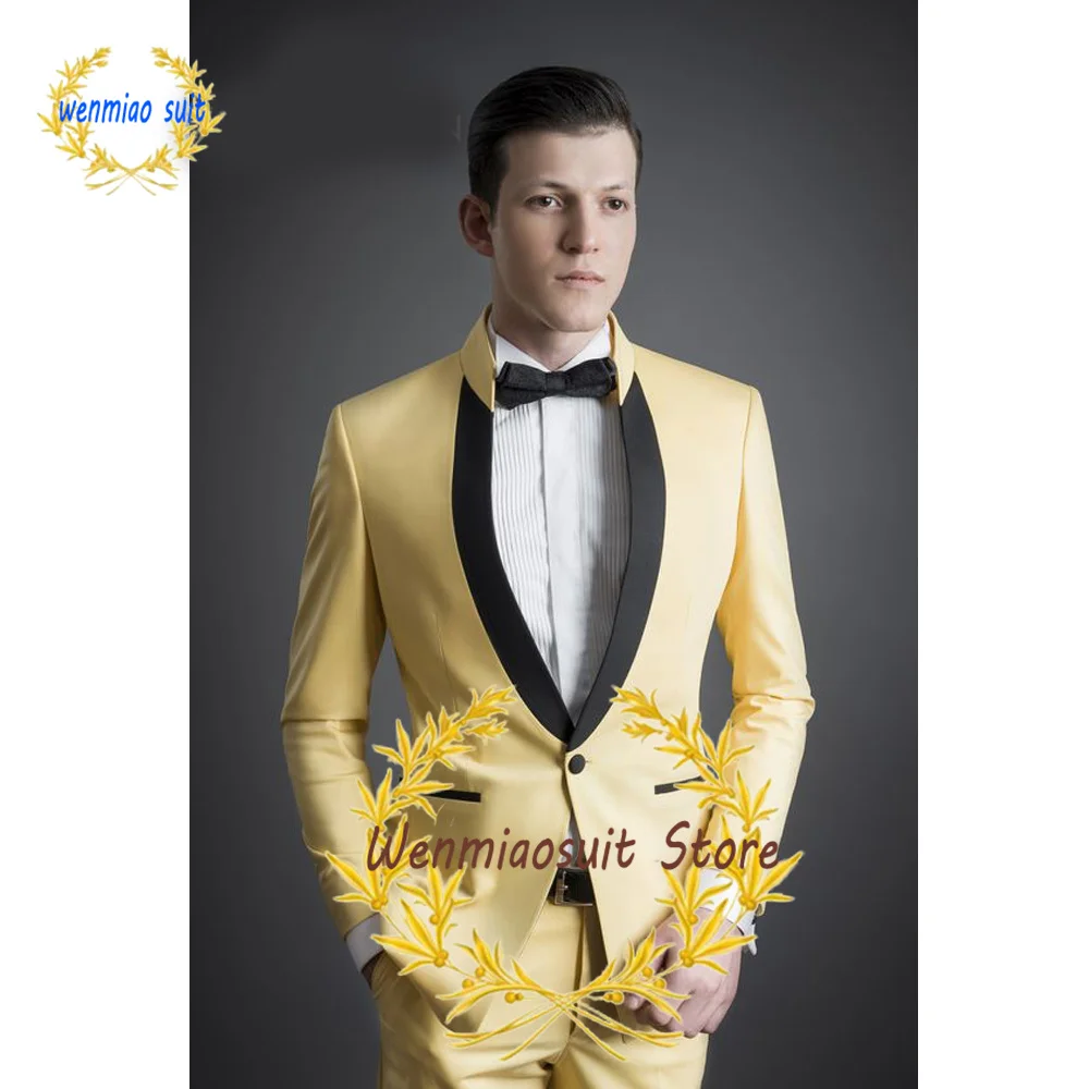 Men's Suit Wedding Tuxedo Groom 2 Piece Stand Collar Jacket Pants Slim Fit Blazer Trousers Groomsmen Dress