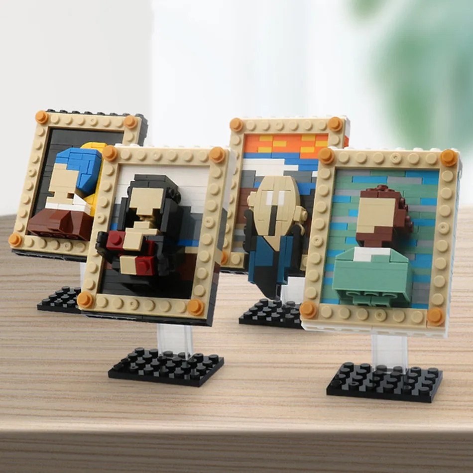 

MOC Pixel Art Bricks Lukisan Terkenal Mini Blok Bangunan Malam Berbintang Kanagawa Mutiara Gadis Kreatif DIY Hadiah Anak-anak