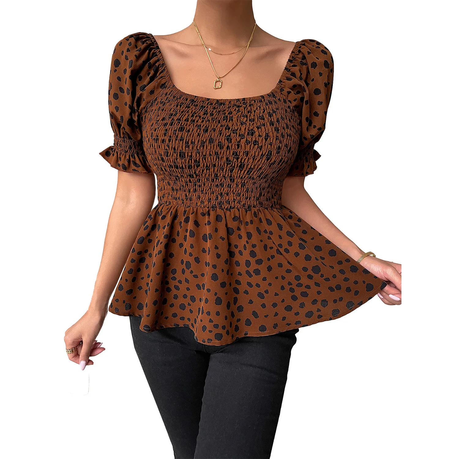 

Spring/summer 2022 New Square Collar Sexy Temperament Waist Slim Leopard Print Short Jacket