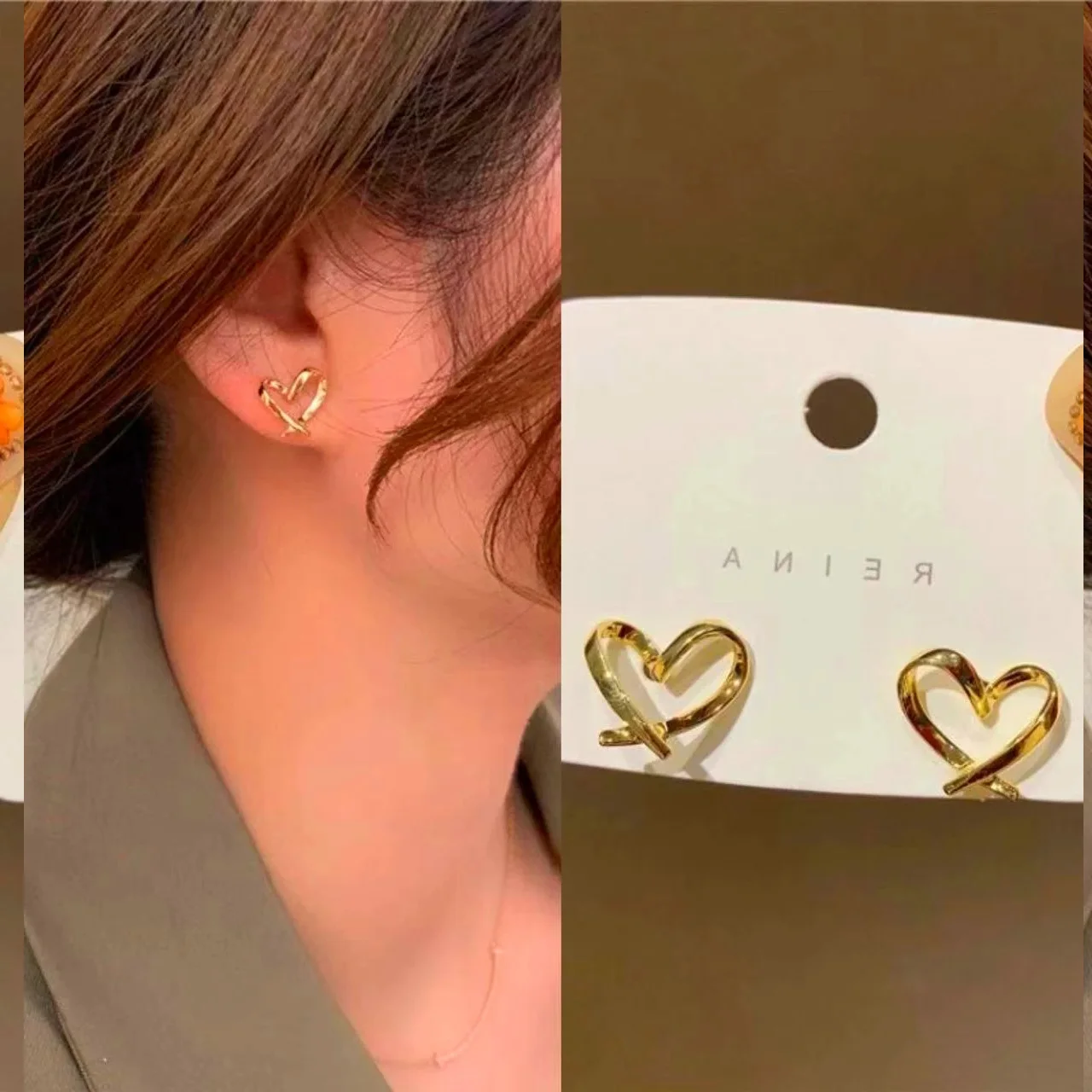 

2023 new Exquisite Heart Gold color metal geometric Hollow simple Shape earrings aimed at women's party engagement jewelry gifts