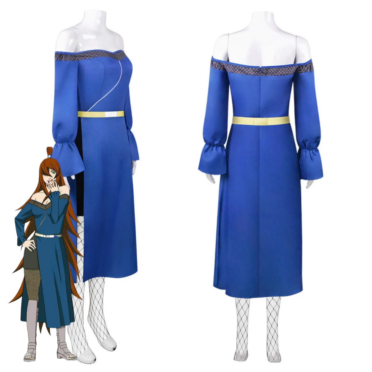 Аниме Terumi Mei Косплей Костюм Ниндзя синее платье без бретелек с открытыми плечами