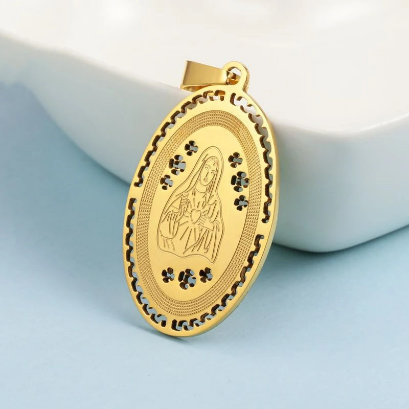 

Classic Catholic Stainless Steel Hollow Virgin Mary Medal Pendant Necklace for Women Religious Style Prayer Amulet Jewelry