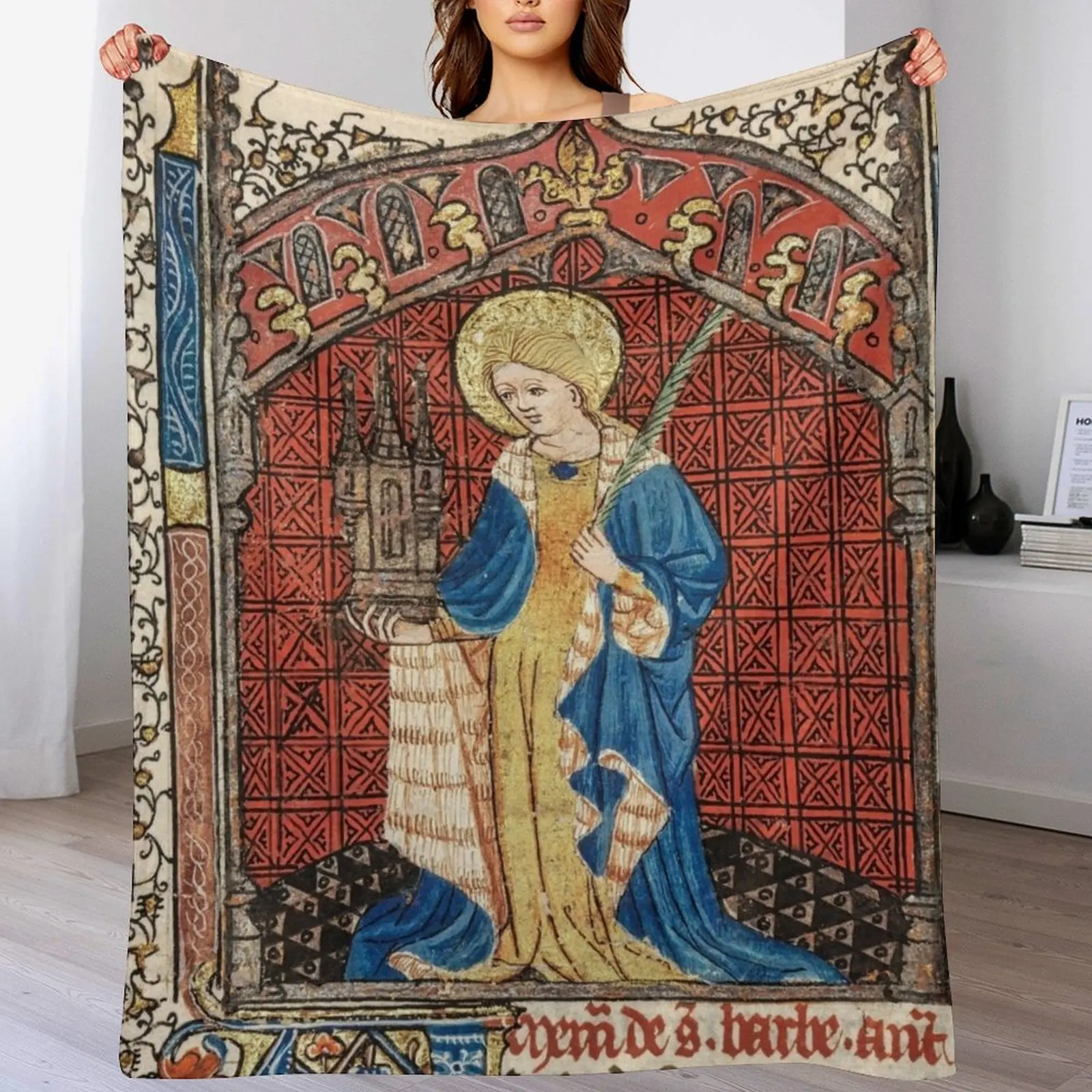 Святая Барбара - одеяло из средневекового рукописного декора с подсветкой