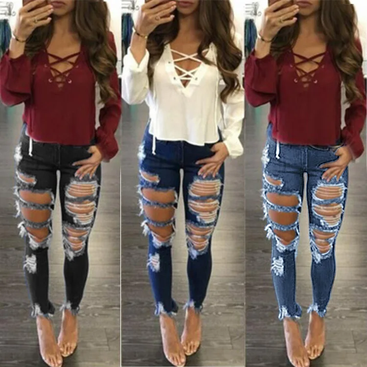 

2023 Ripped Women's Jeans Small Leg Pants Women's Jeans Women's Clothing