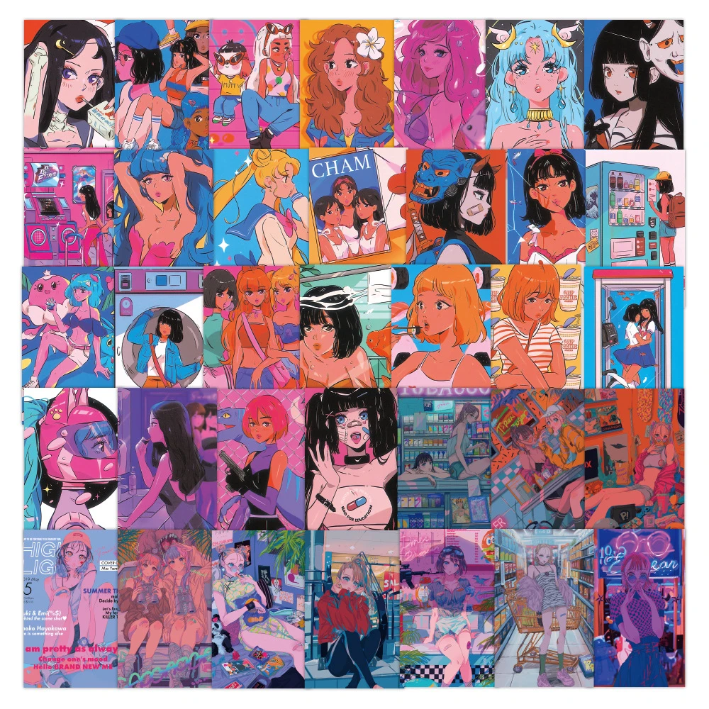

10/30/50PCS Cartoon Anime Retro Vitality Girl Graffiti Sticker Bicycle Scooter Car Helmet Laptop Computer Wholesale