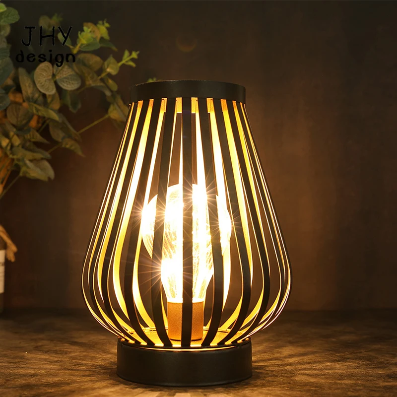 

Metal Cage LED Lantern Battery Powered 8.7inch Cordless Accent Light with LED Edsion Style Bulb for Weddings Indoors Outdoors