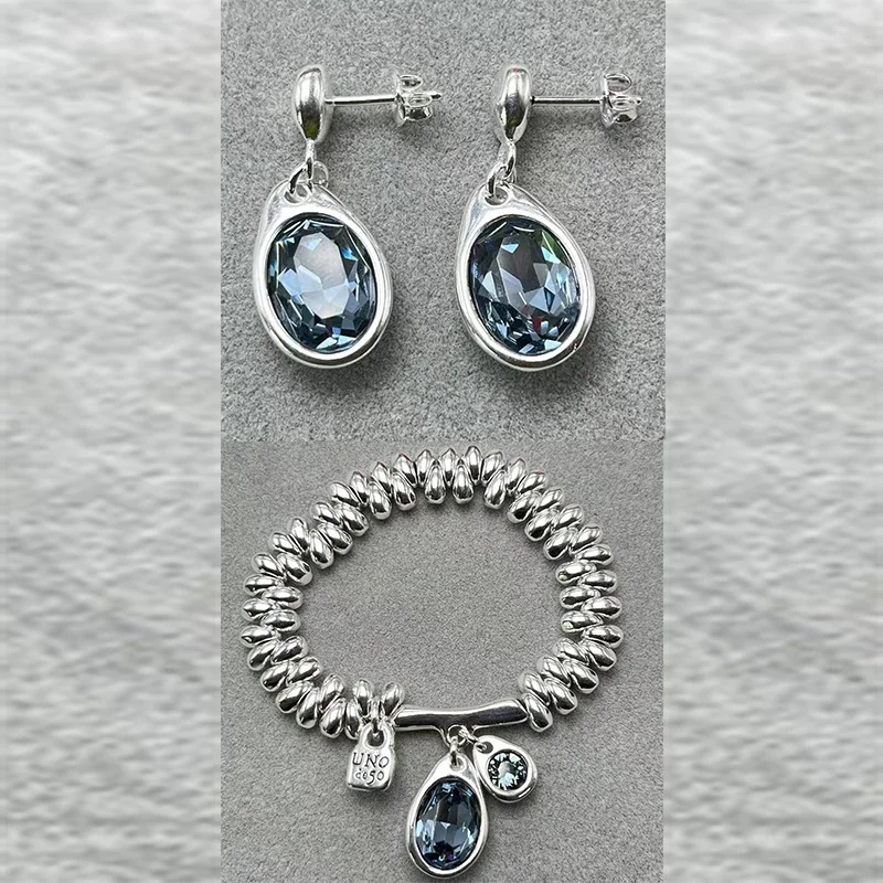 2024 г. Испания UNOde Сияющие красивые и изысканные серьги браслет с синими